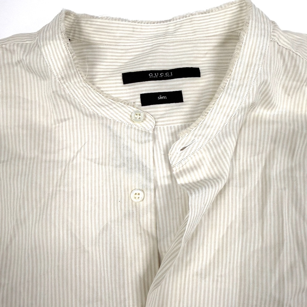 Vintage Gucci Men’s Shirt, Sz 17/43, White/Beige Stripe 100% Cotton Italy